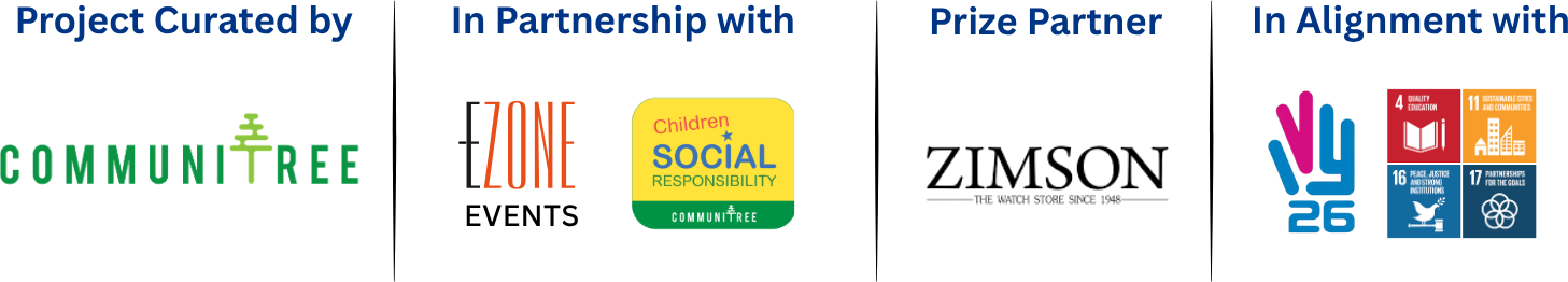 Project curated by CommuniTree · In partnership with Ezone Events and Children Social Responsibility · Prize Partner Zimson · In alignment with International Volunteer Year 2026 and the UN Sustainable Development Goals