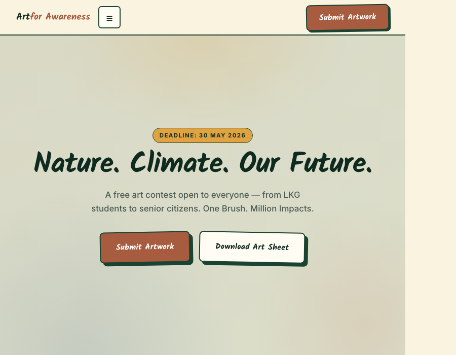Art for Awareness homepage with red Submit Artwork button visible top-right